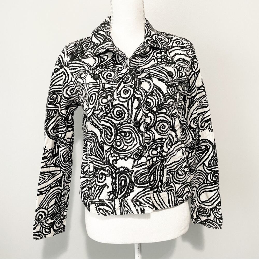 Charter club black white floral jacket size small button down cotton